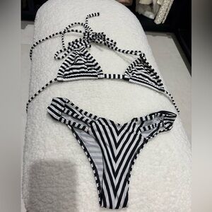 Black and White Striped Bikini Set